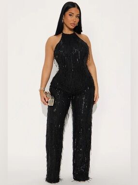 Fashion Nova Black Sequin Jumpsuit